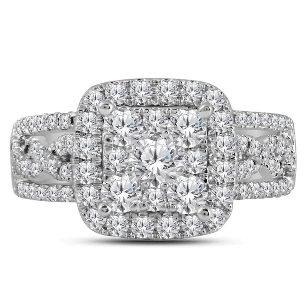 Cushion Halo Cluster Diamond Engagement Ring 1.5 Ct White Gold