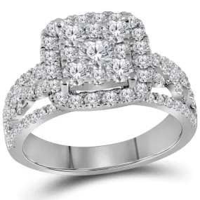 Cushion Halo Cluster Diamond Engagement Ring 1.5 Ct White Gold