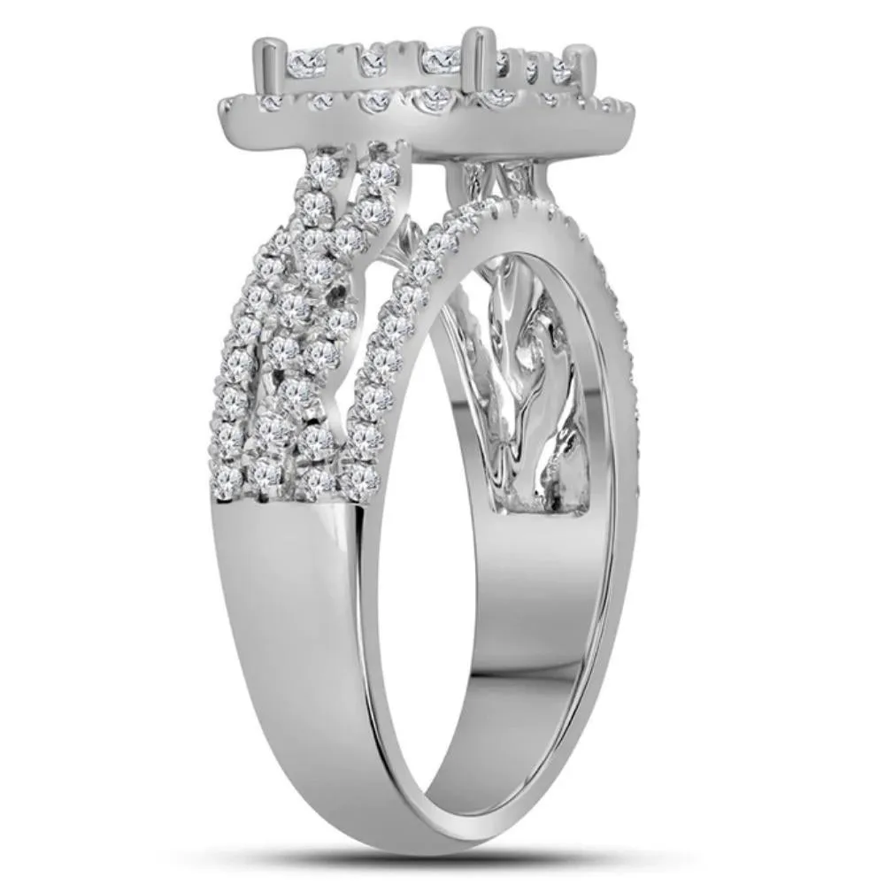 Cushion Halo Cluster Diamond Engagement Ring 1.5 Ct White Gold