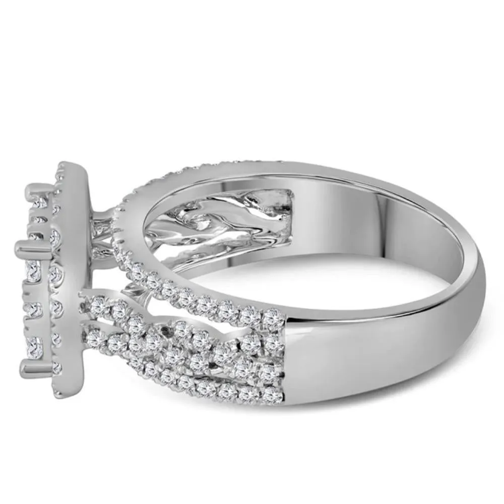 Cushion Halo Cluster Diamond Engagement Ring 1.5 Ct White Gold