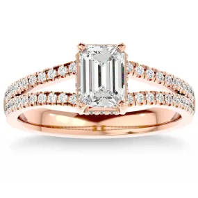 Lab Grown 1.5 Ct Emerald Cut Diamond Engagement Ring - White, Yellow, or Rose Gold