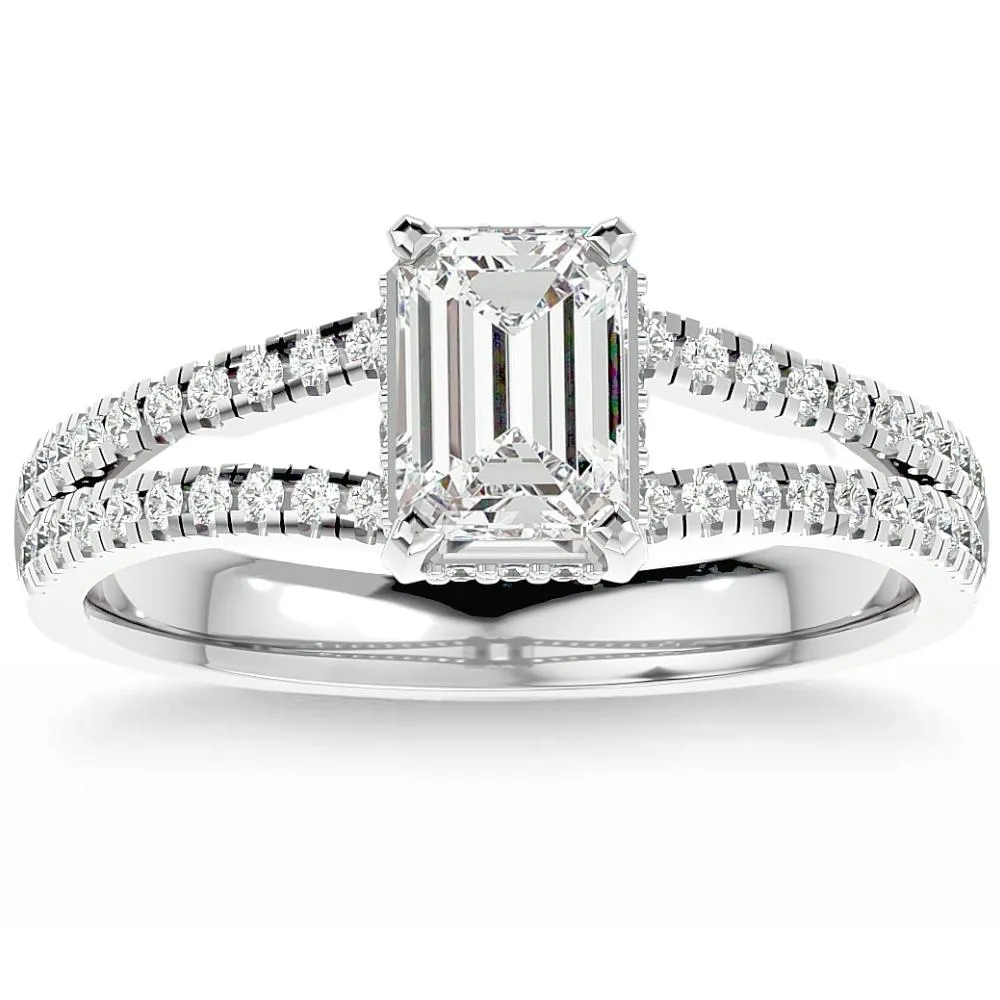 Lab Grown 1.5 Ct Emerald Cut Diamond Engagement Ring - White, Yellow, or Rose Gold