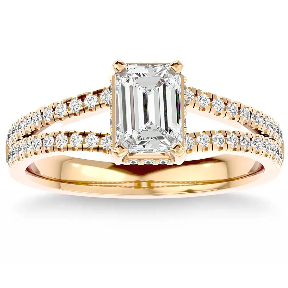 Lab Grown 1.5 Ct Emerald Cut Diamond Engagement Ring - White, Yellow, or Rose Gold