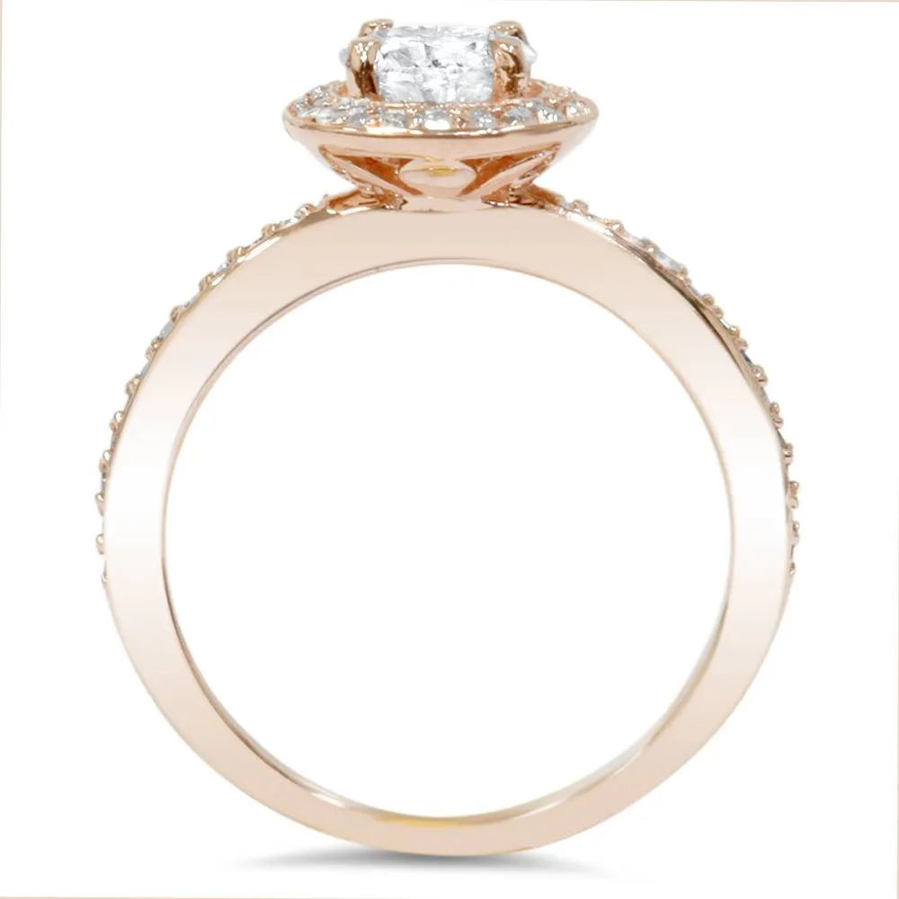 Lab Grown Diamond Engagement Ring - 1.25ct Cushion Halo Rose Gold 14K