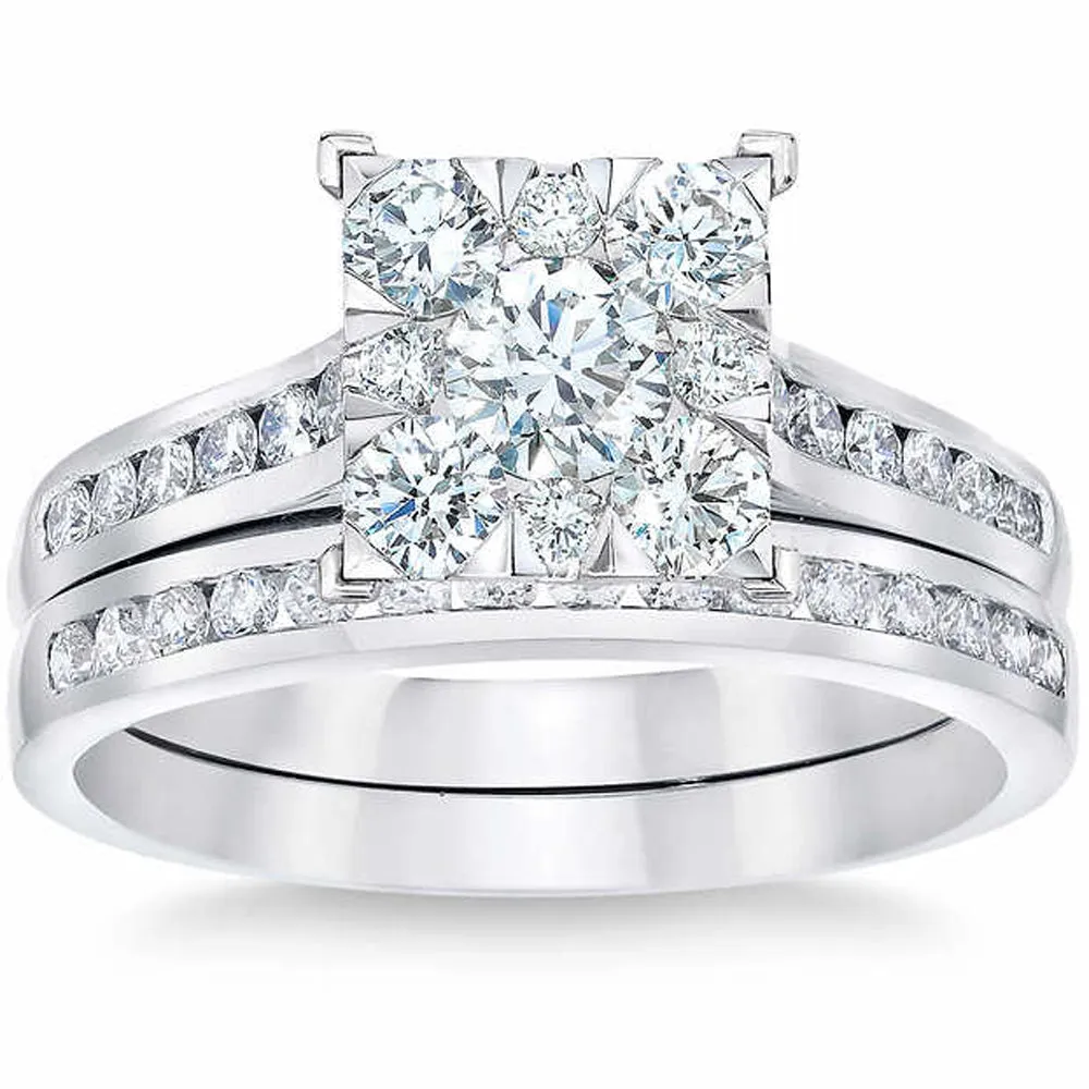 1.75 Carat Princess Cut Diamond Engagement Wedding Ring Set in 10k White Gold Framed Setting