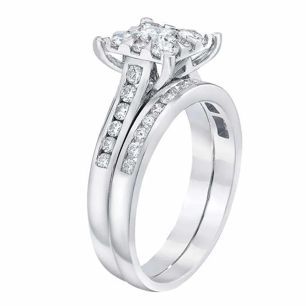 1.75 Carat Princess Cut Diamond Engagement Wedding Ring Set in 10k White Gold Framed Setting