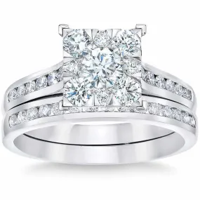 1.75 Carat Princess Cut Diamond Engagement Wedding Ring Set in 10k White Gold Framed Setting