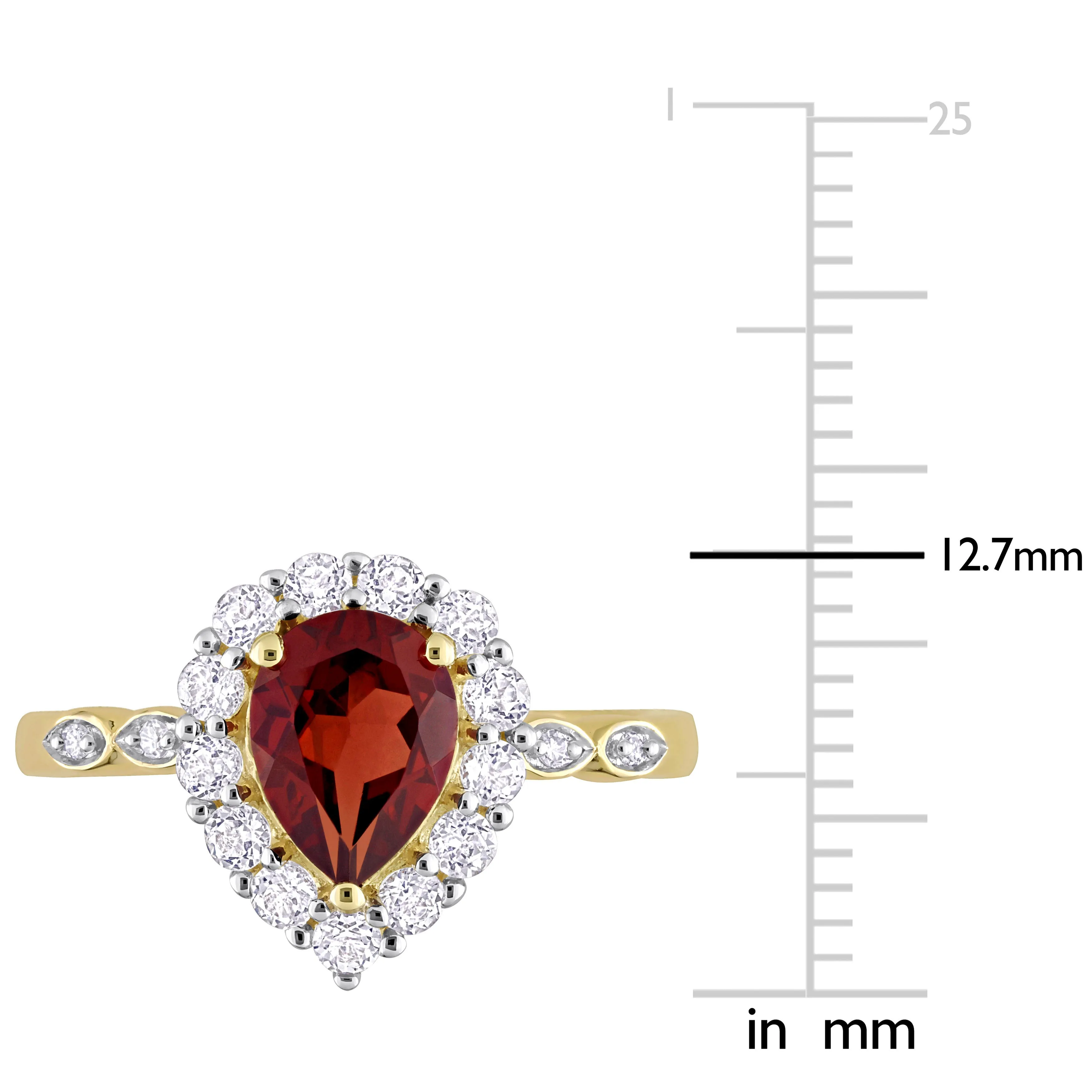 Pear Shape Garnet White Topaz Diamond Accent Halo Ring 10k Yellow Gold