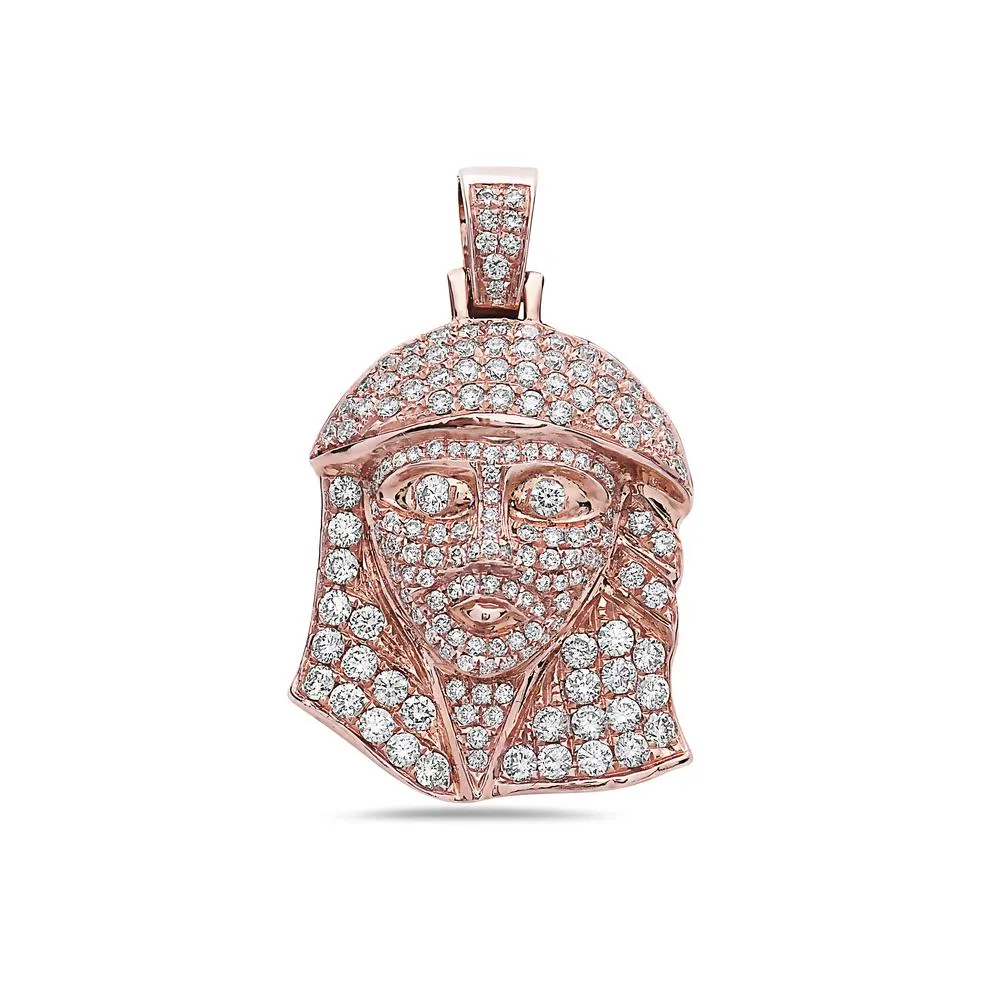 14K Rose Gold Jesus Head Pendant with 1.60 CT Diamonds - Men's