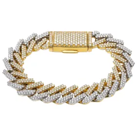 14K Two Tone Prong Set Cuban Link Bracelet With 11.50 CT Diamonds