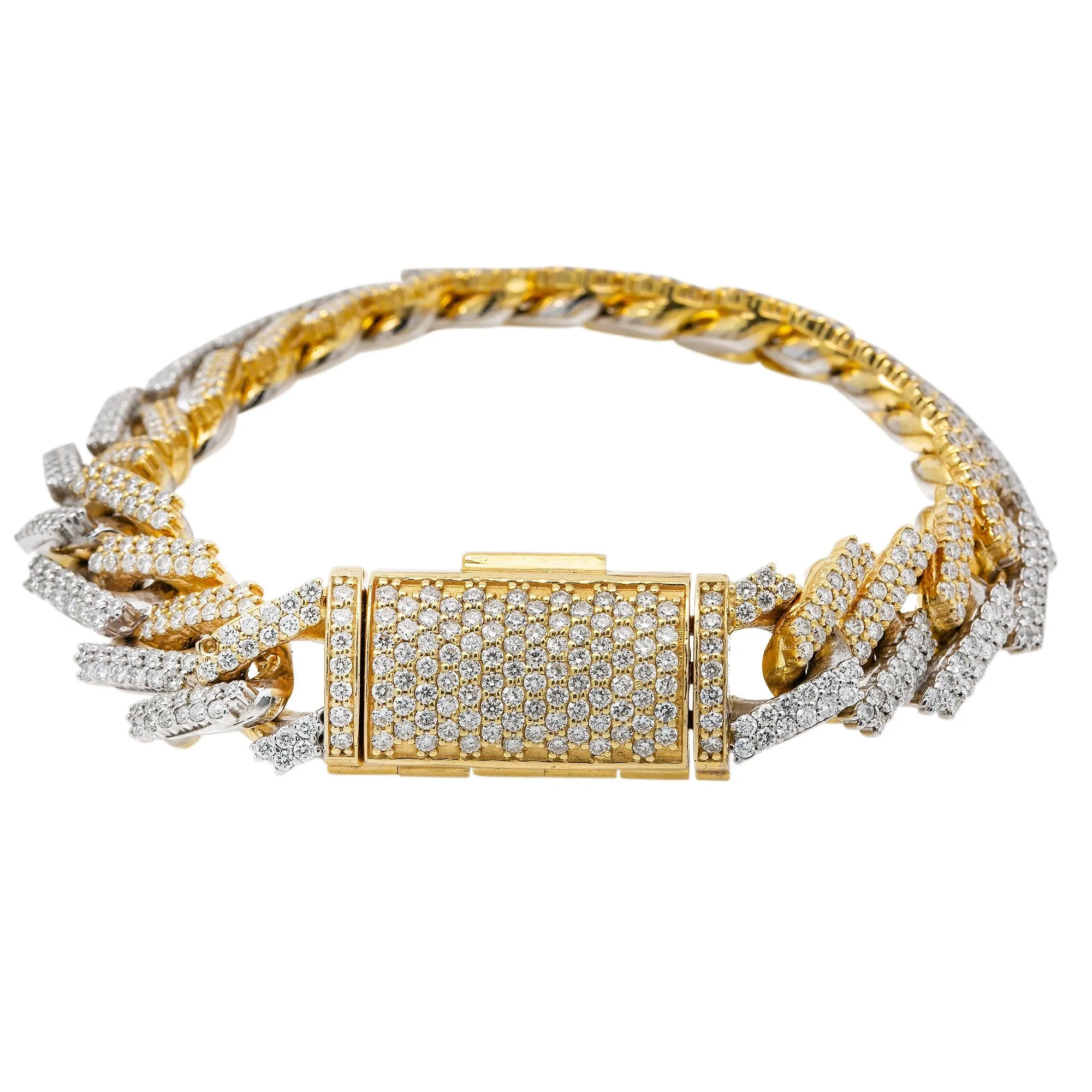 14K Two Tone Prong Set Cuban Link Bracelet With 11.50 CT Diamonds