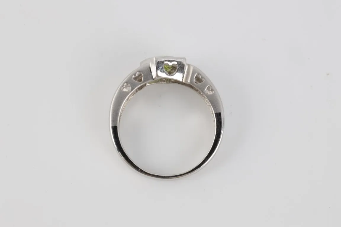 14K White Gold Peridot & Diamond Earrings and Ring Set Size 7 (8.30g.)