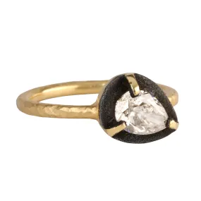 18K Gold Pear-Shaped Diamond Ring Blackened White Gold Halo