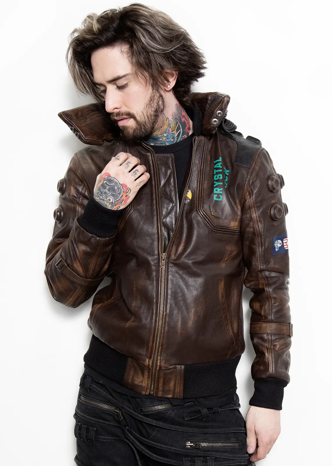 2077 Bomber Leather Cyberpunk Samurai Jacket - Luca Designs