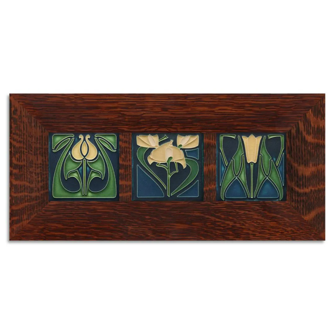 4x4 Florals Framed Tile Set in Indigo