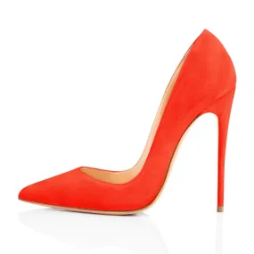 Orange Suede Pointed Toe Basic Pumps