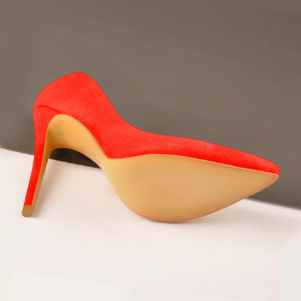 Orange Suede Pointed Toe Basic Pumps