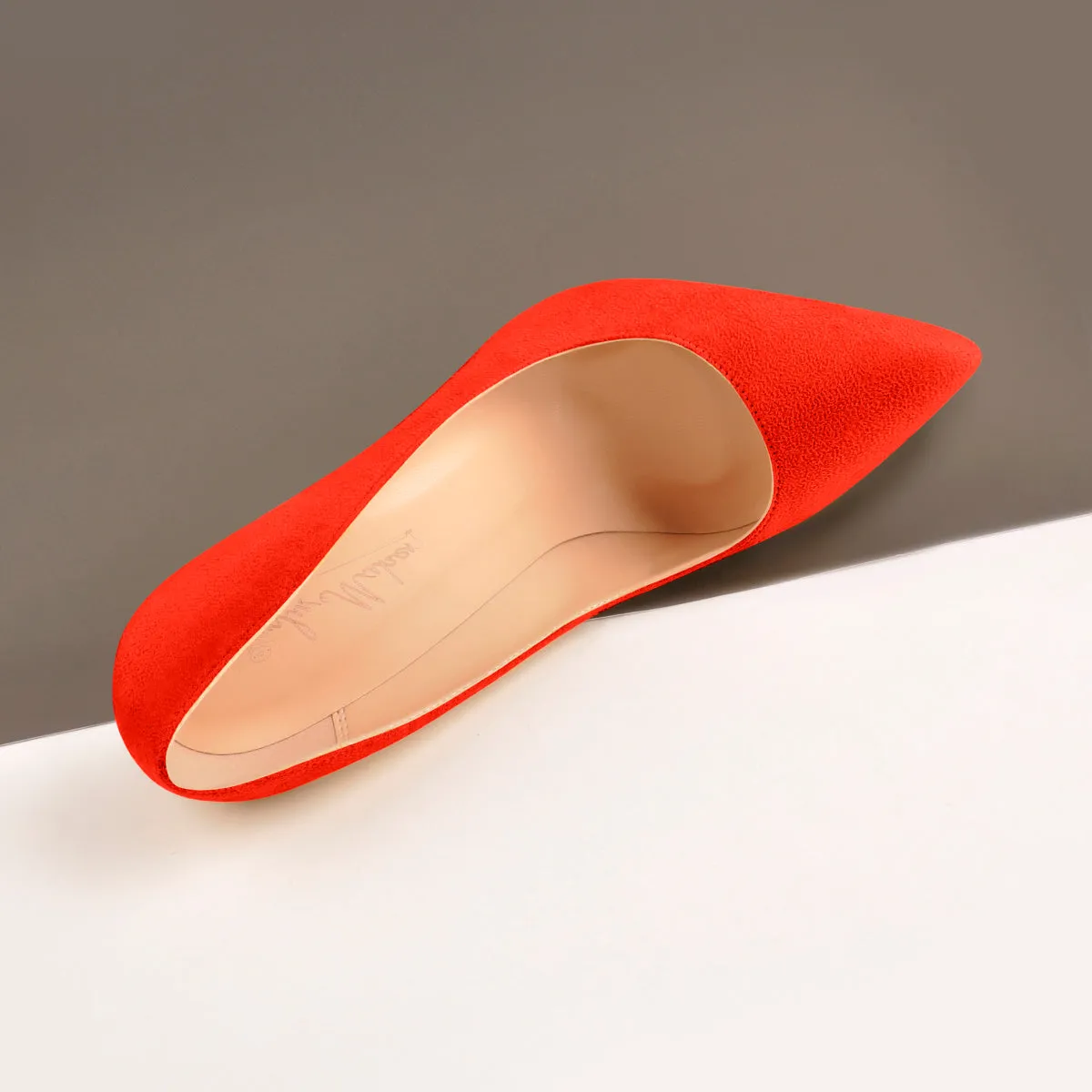 Orange Suede Pointed Toe Basic Pumps