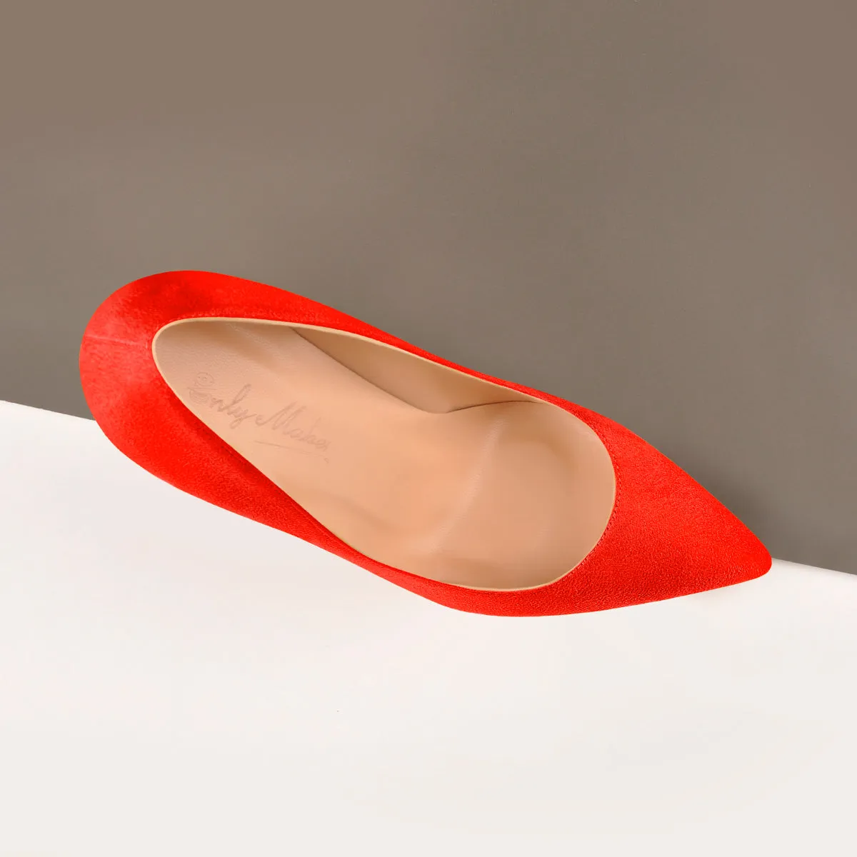 Orange Suede Pointed Toe Basic Pumps