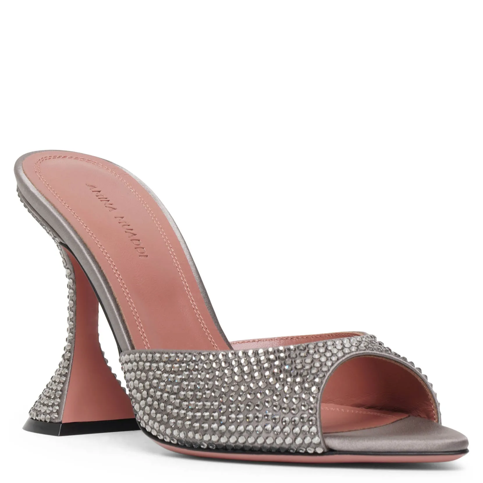 Amina Muaddi Caroline 95 slipper dark grey crystal mules