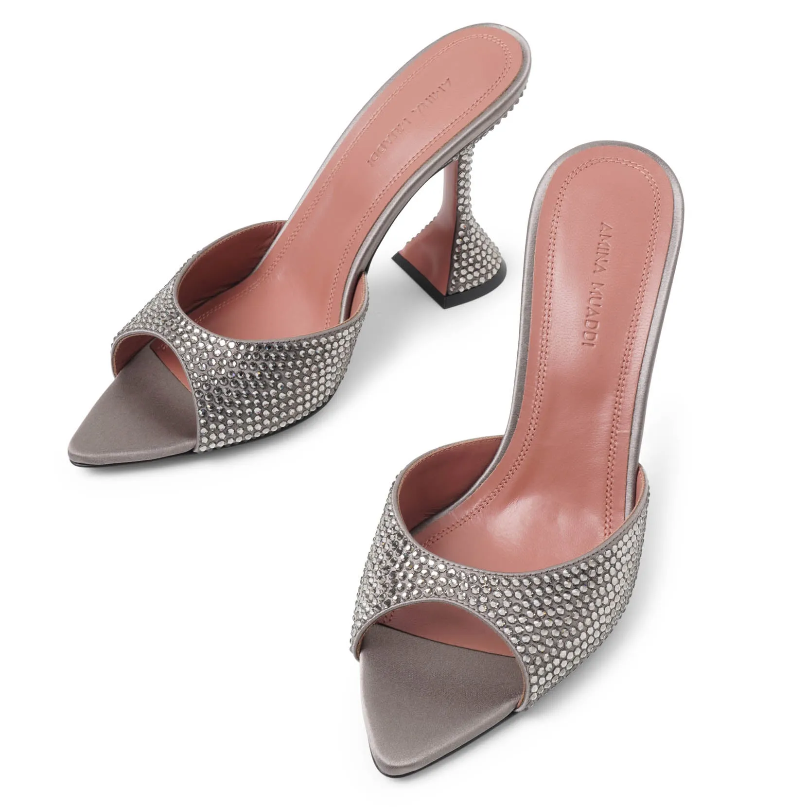 Amina Muaddi Caroline 95 slipper dark grey crystal mules