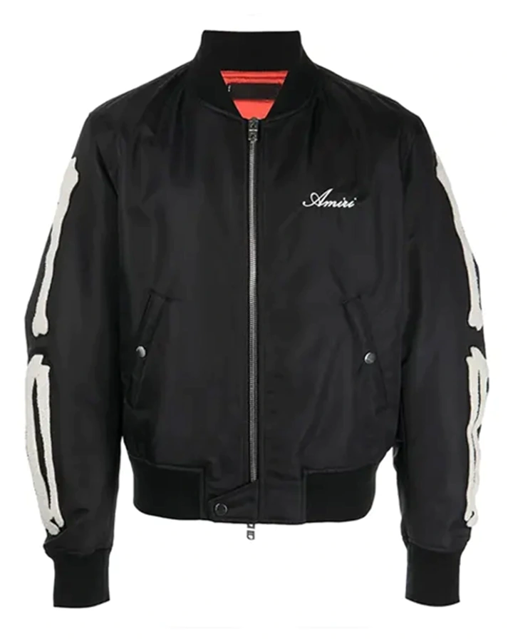 Black Bomber Jacket with Amiri Applique