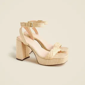 Ankle-strap platform heels in faux raffia