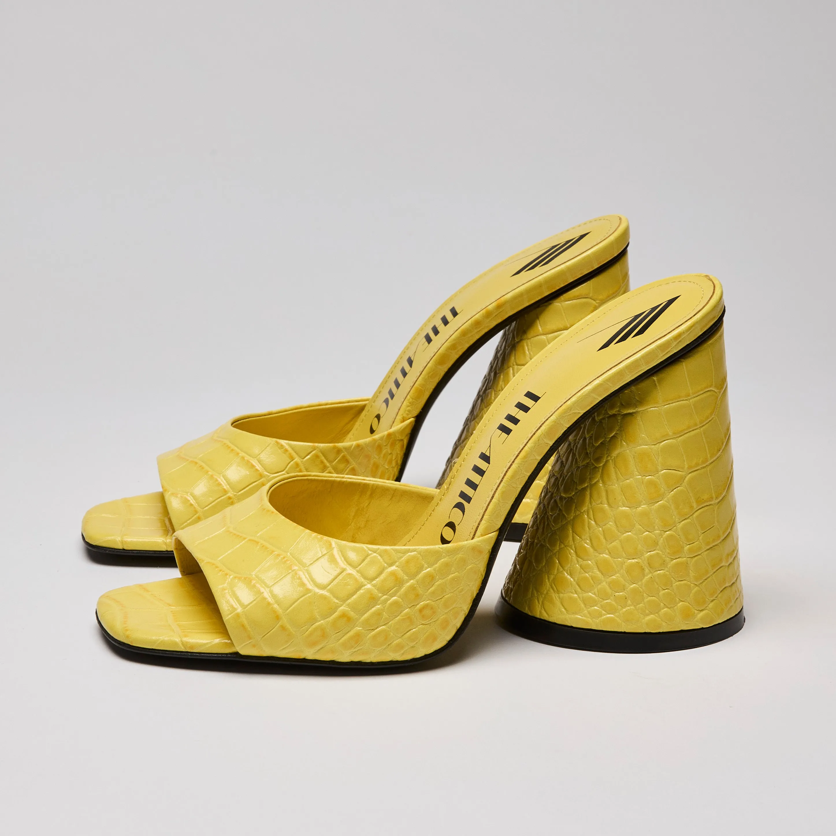 Attico Luz Croc-embossed Leather Heeled Mules In Yellow Size 36