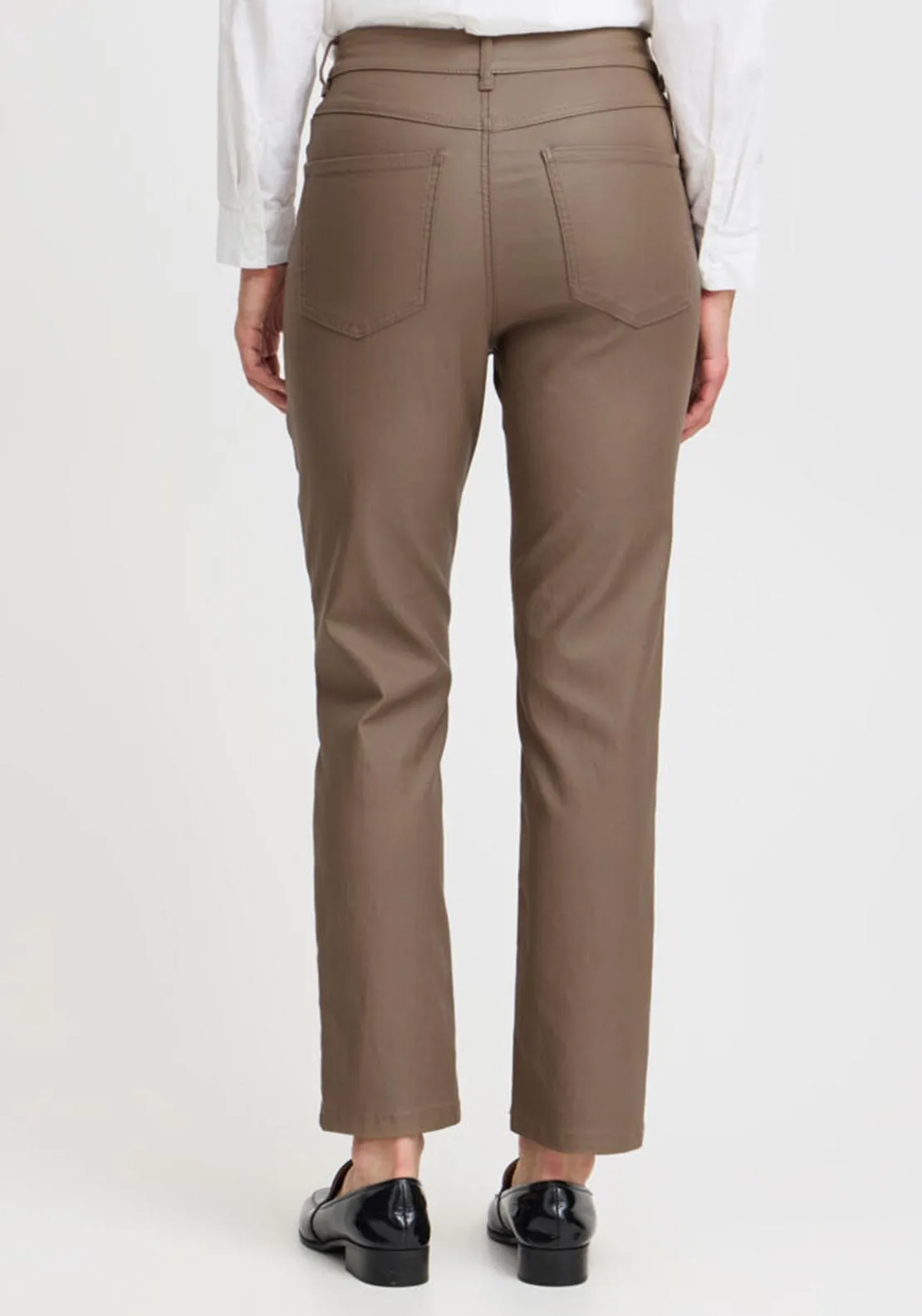 B. Young Coated Straight Leg Trousers, Brown