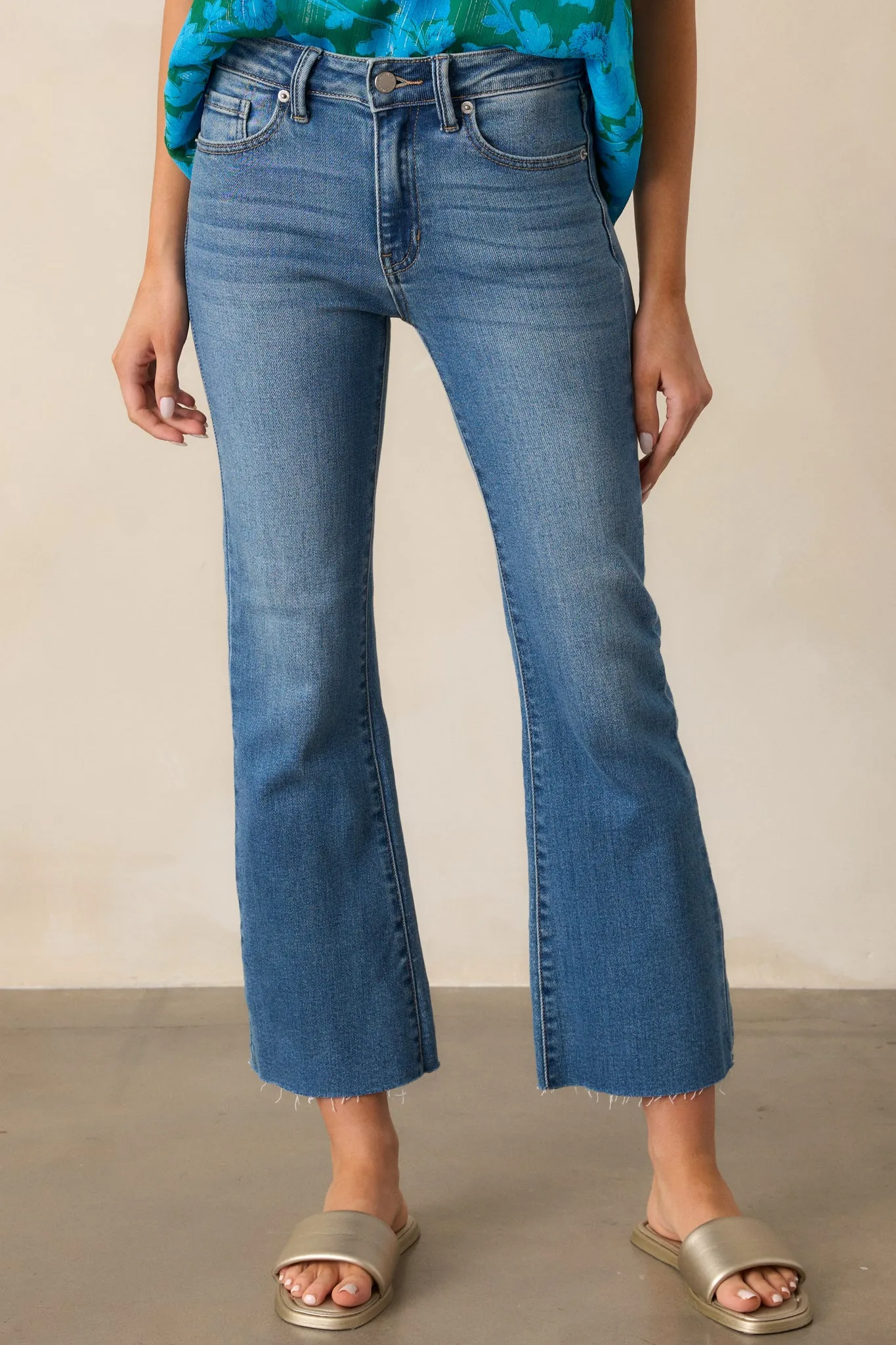 Back And Forth Medium Wash Cropped Flare Jeans