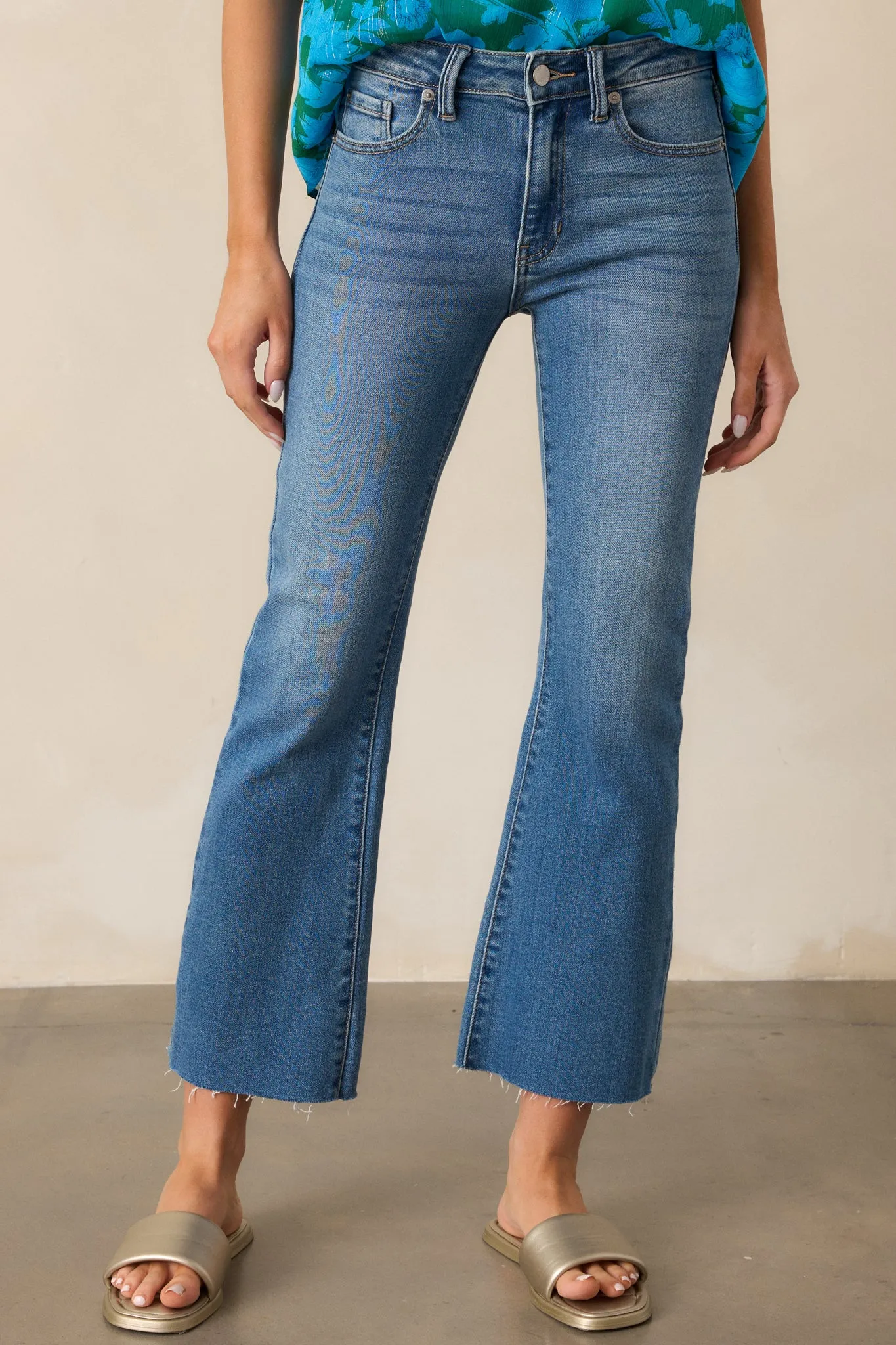 Back And Forth Medium Wash Cropped Flare Jeans