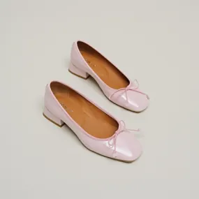 Ballerinas with heels in pink pleated patent