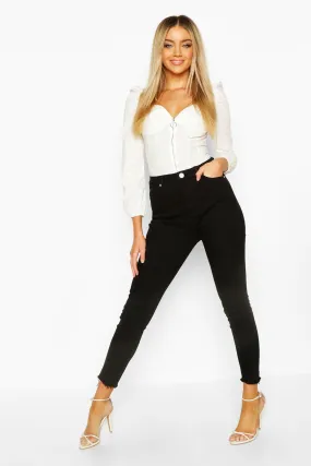 Basics High Waist Frayed Hem Skinny Jeans