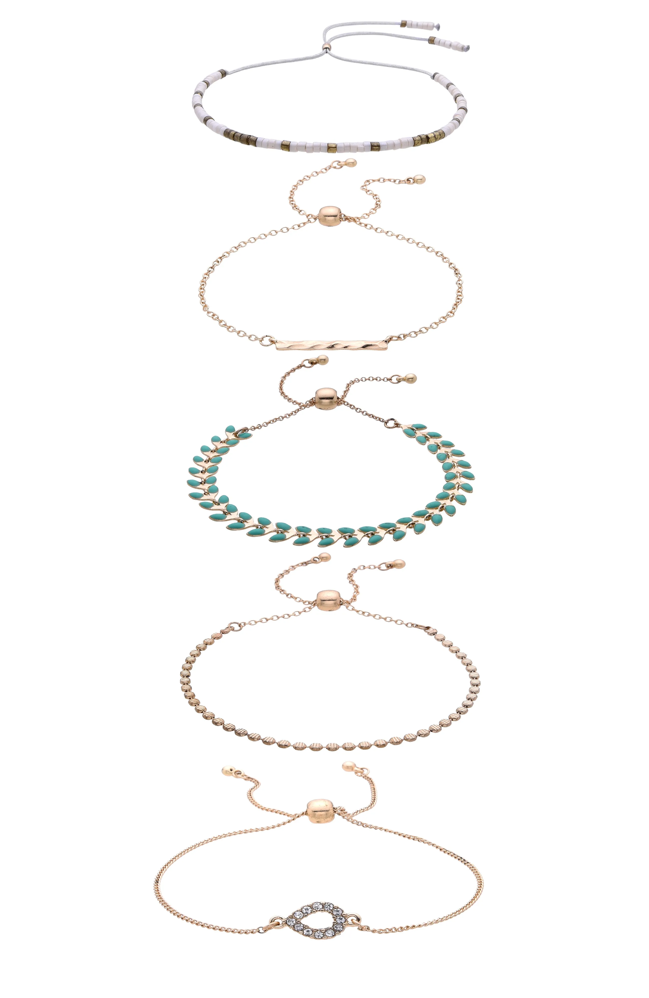 Gold and Green Beaded Bracelet Set