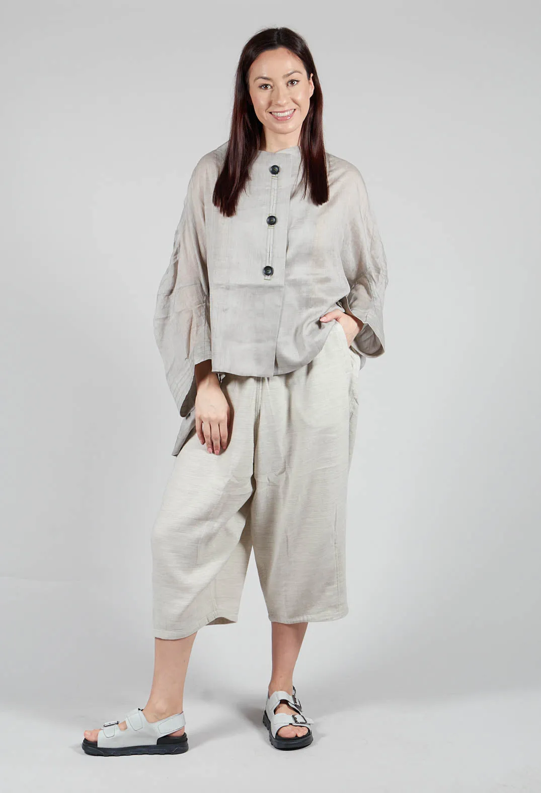 Beige Cropped Wide Leg Pants