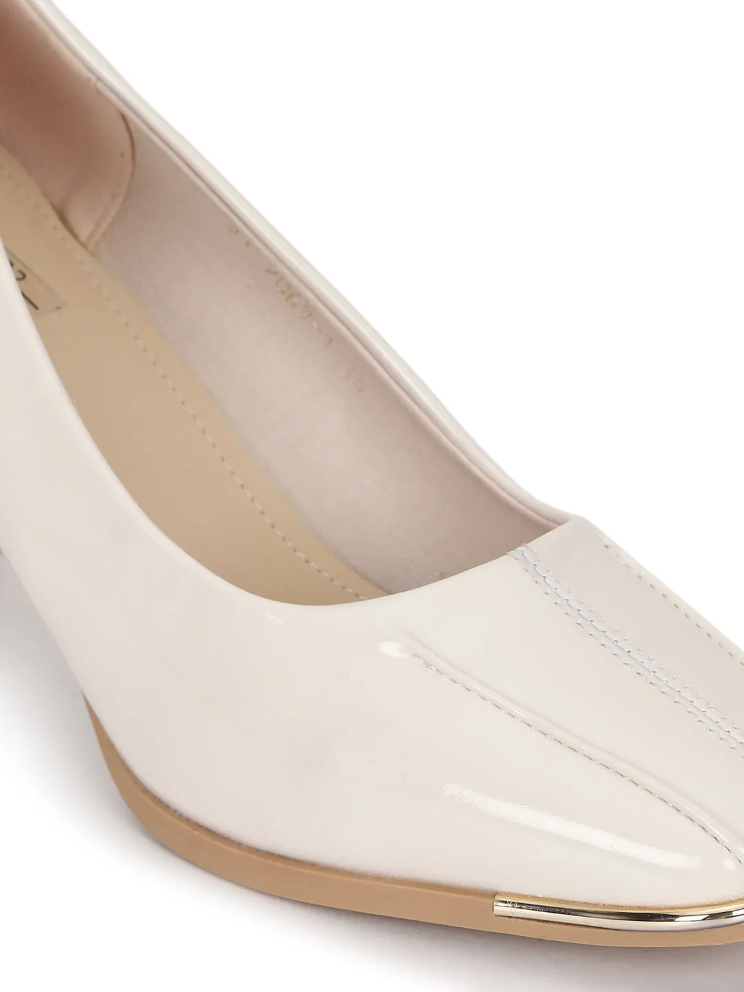 Beige Patent Block Heel Pumps (TC-RS2069-BEIG)