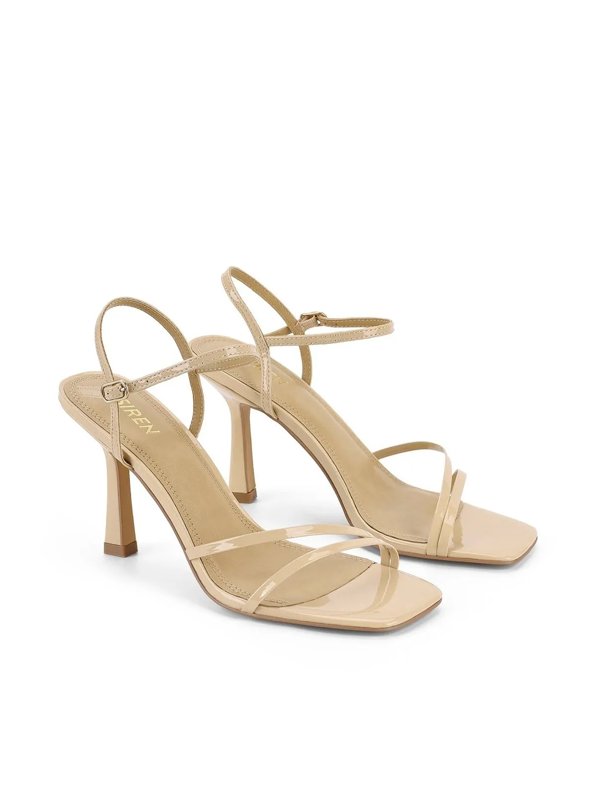 Beige Patent Leather Strappy Heels by Speck