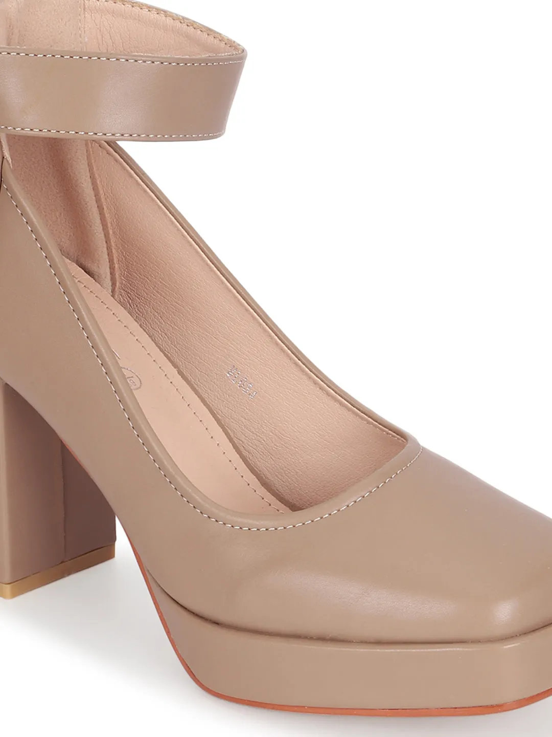 Beige PU Stylish Block Heel Pumps (TC-RS3604-BEIG)