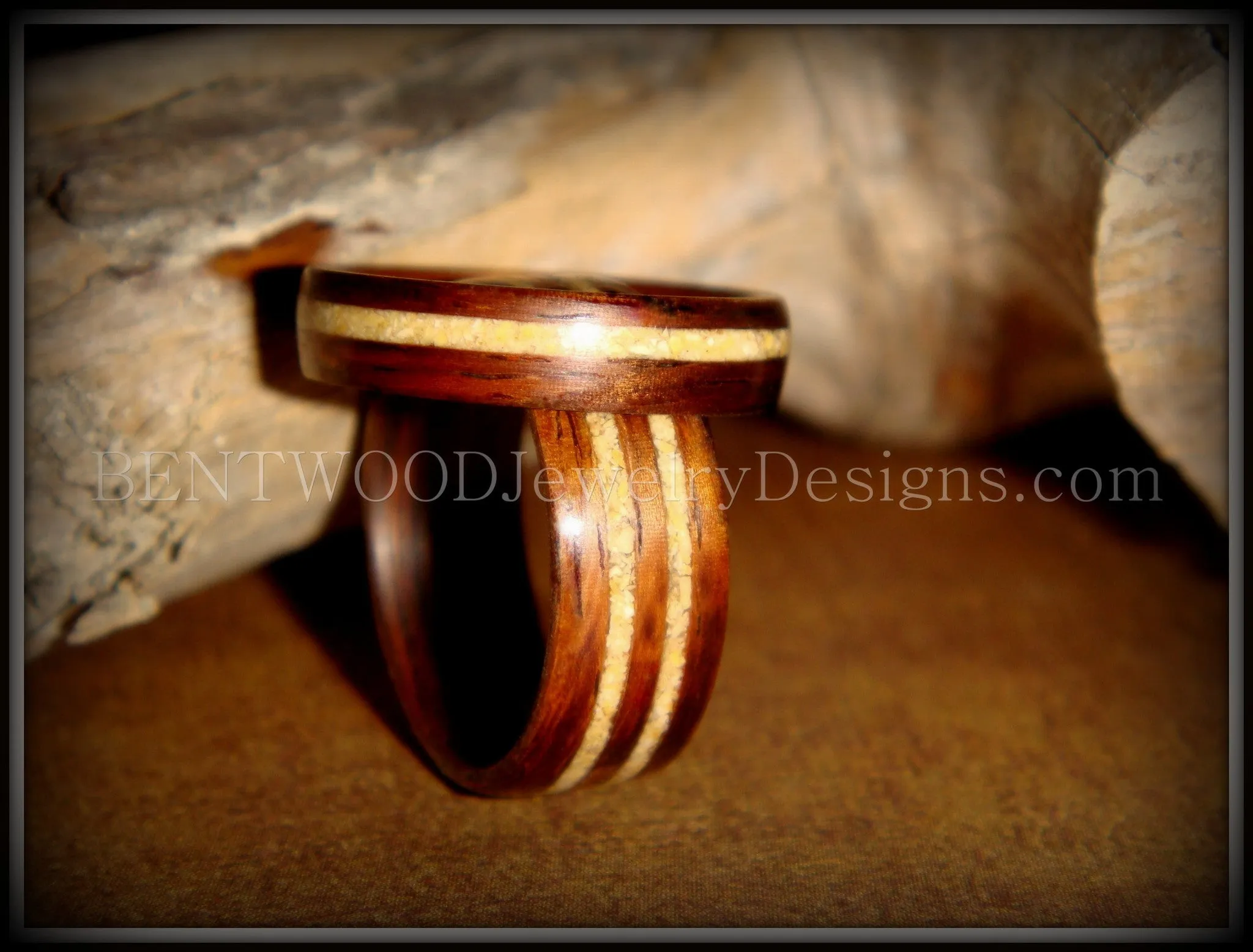 Rosewood Bentwood Ring Set with Fossil Inlays