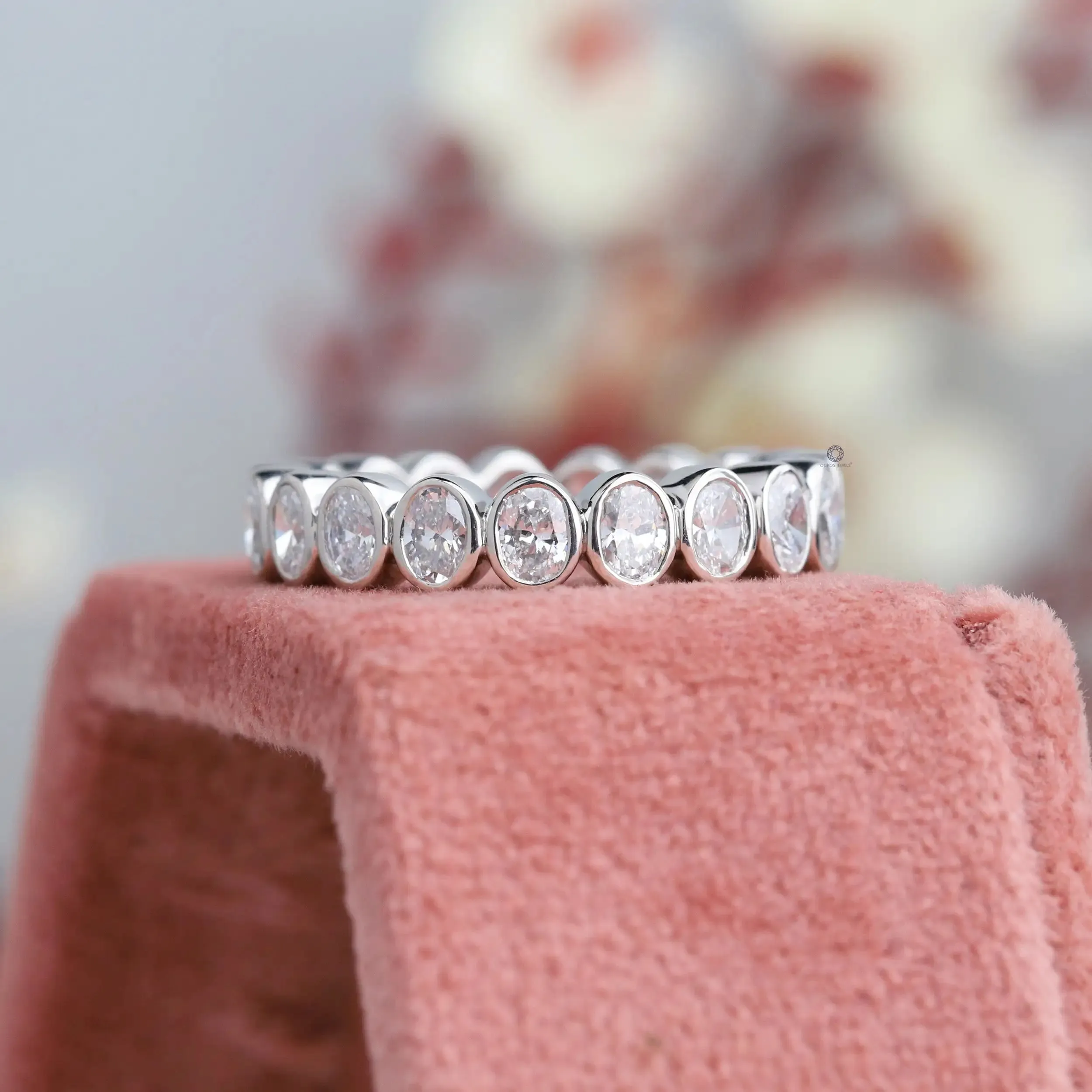 Bezel Set Oval Cut Lab Diamond Wedding Band