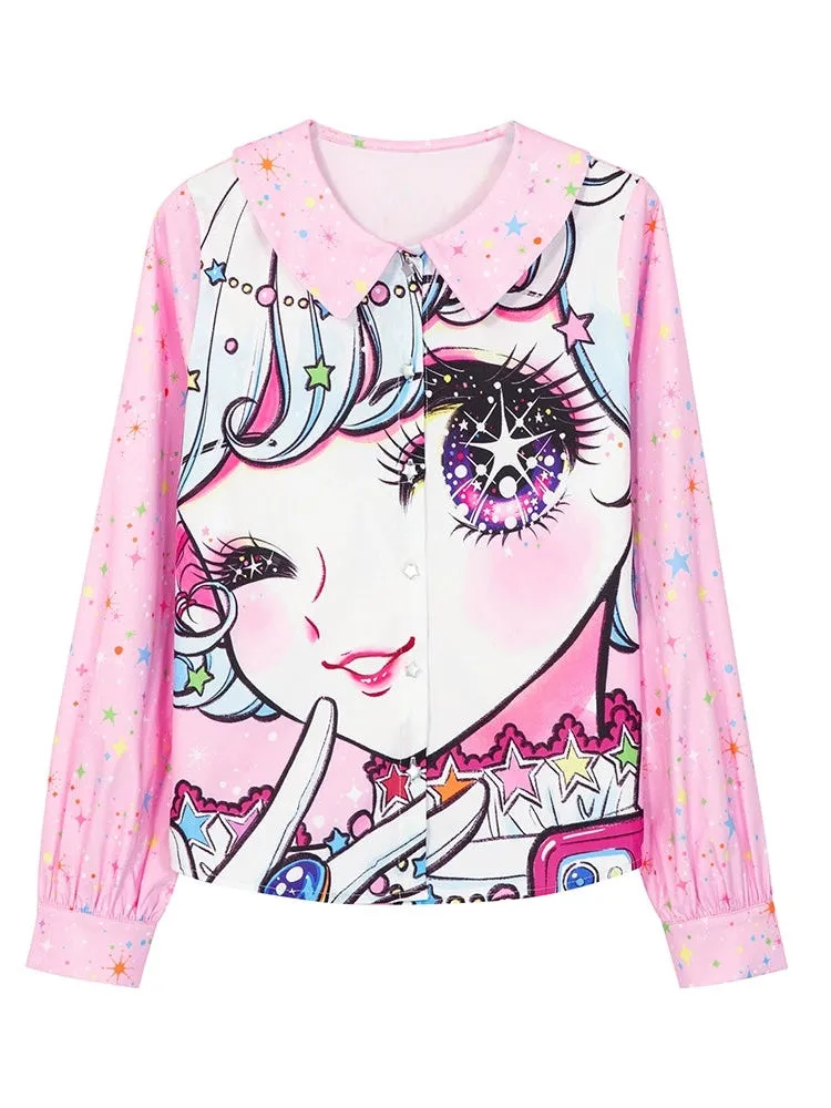 Big Eyes Girl Asymmetrical Shirt