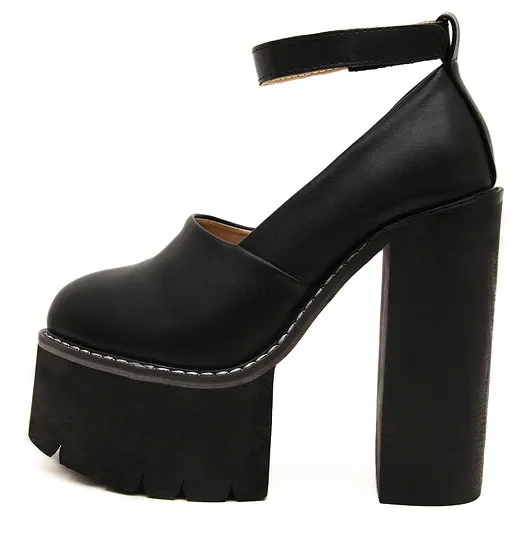 Black Chunky Cleated Platform High Heel Shoes