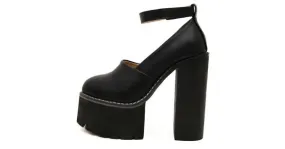 Black Chunky Cleated Platform High Heel Shoes