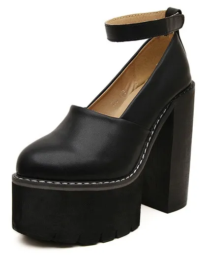 Black Chunky Cleated Platform High Heel Shoes