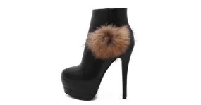 Black Fur Pom Stiletto Platforms