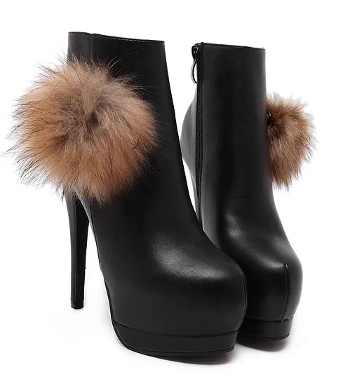 Black Fur Pom Stiletto Platforms