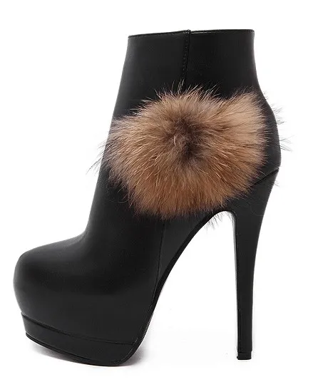 Black Fur Pom Stiletto Platforms