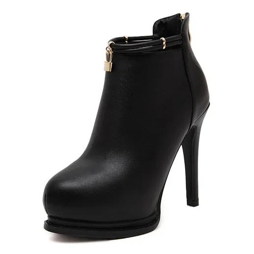 Stiletto High Heels Boots with Padlock Detail