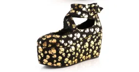 Black Gold Skulls Mary Jane Platforms