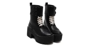 Chunky Heel Lace-Up Punk Rock Boots in Black